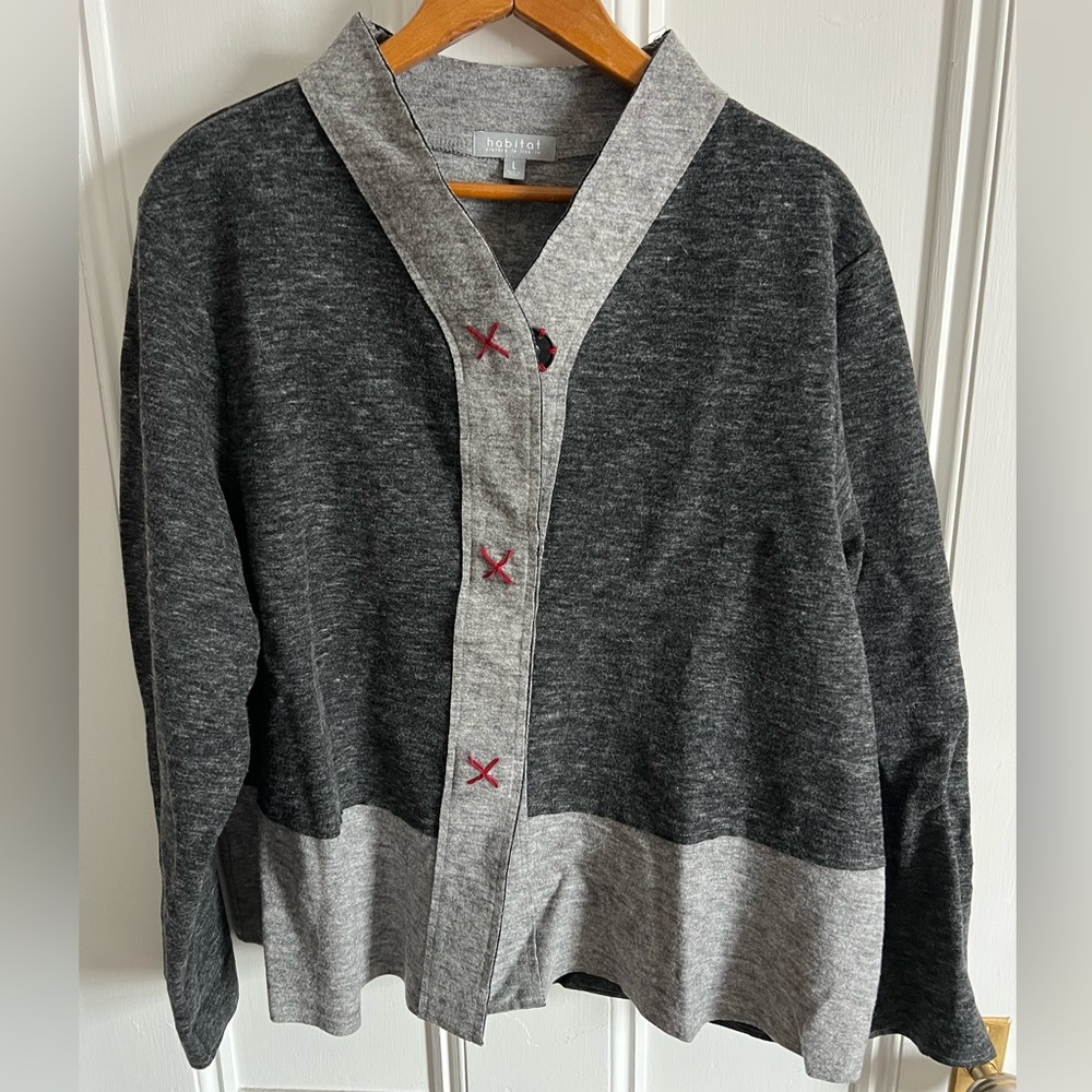 Habitat Grey Colorblock Felt Lagonlook Hidden Snap Closure Jacket WM Size LG NWT